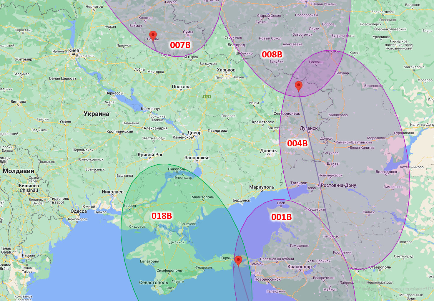 Карта спутникового покрытия